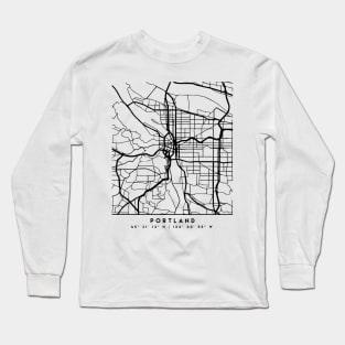 PORTLAND OREGON BLACK CITY STREET MAP ART Long Sleeve T-Shirt